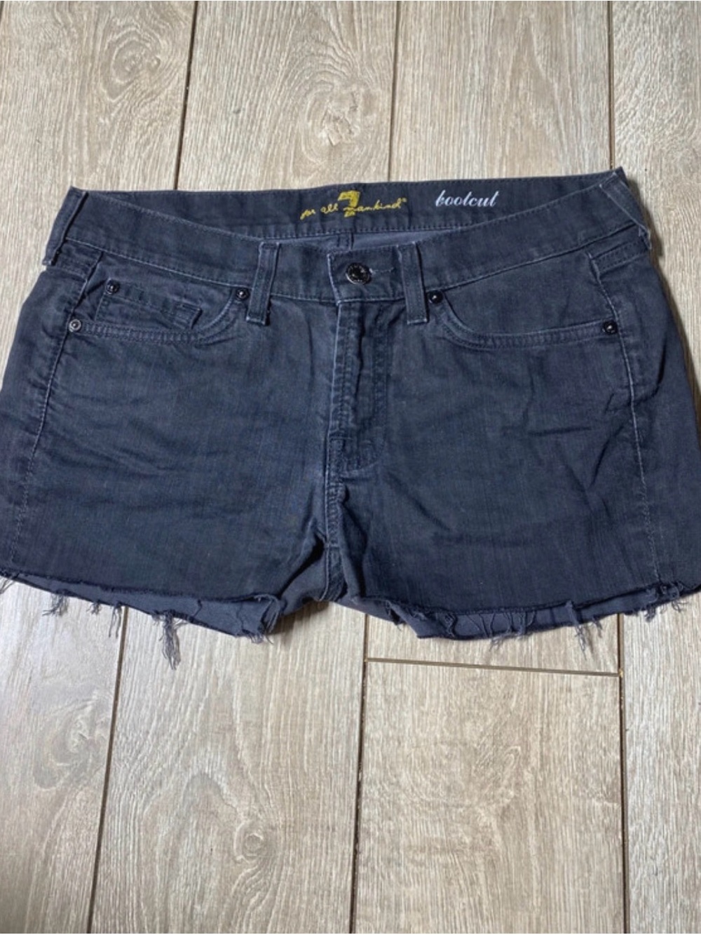 7 For All Mankind Black Frayed Hem Denim Shorts Size 29 Y2K Vintage 2000s